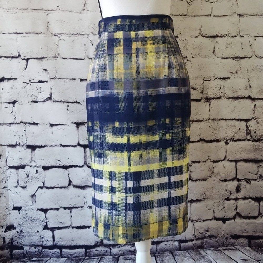 Sam & Lavi Blue Yellow Plaid Pencil Skirt - EUC